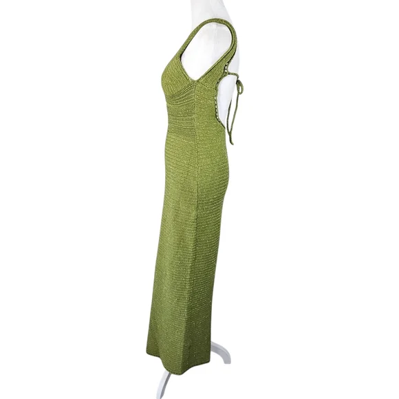 Torn By Ronny Kobo Collection Olive Marl Ribbed V-Neck Midi Dress - Picture 6 of 14